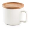 FANGIO. Tasse aus Keramik 220ml mit Deckel aus Bambus, der als Untersetzer dient Weiß