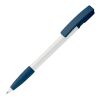 Kugelschreiber Nash Hardcolour mit Gummigriff Weiss-Dunkelblau | 1-farbiger Siebdruck | 90° vom Clip | 33 mm x 25 mm | Nicht verfügbar