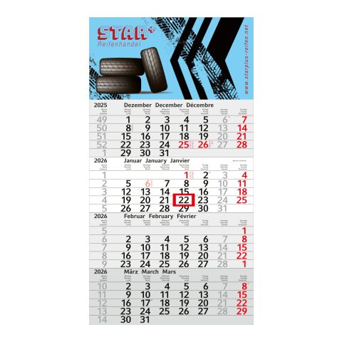 4-Monatskalender Budget 4 Bestseller (Einblatt) Hellgrau-rot | 4C-Quality Digital | Rot