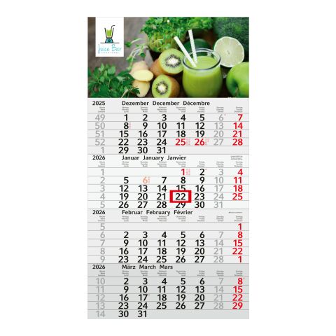 4-Monatskalender Budget 4 Recycling (Einblatt) Hellgrau-rot | ohne Werbeanbringung | Rot