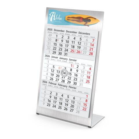 Tischkalender Desktop 3 Steel Bestseller Hellgrau-rot | ohne Werbeanbringung | 1-Jahr