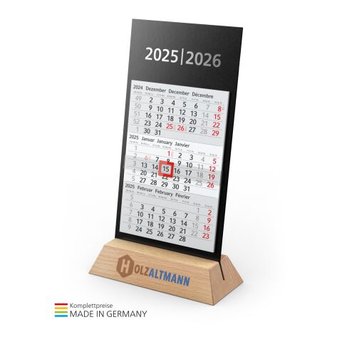 Tischkalender Desktop 3 Wood Bestseller hellgrau-rot | ohne Werbeanbringung