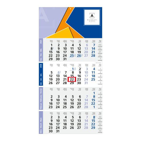 4-Monatskalender Logic 4 Post Bestseller (Einblatt) Hellgrau-rot | 4C-Quality Digital