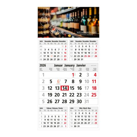 5-Monatskalender Commerce 5 Post Bestseller (Einblatt) Hellgrau-rot | ohne Werbeanbringung
