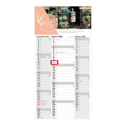 3-Monatskalender Spectrum 3 Bestseller (Einblatt) Hellgrau-rot | ohne Werbeanbringung