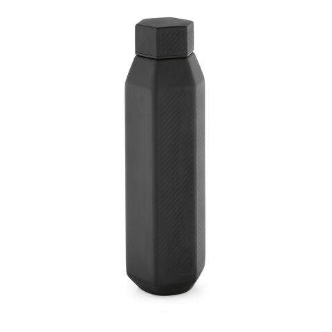 Werbeartikel POD Hexagul Trinkflasche recy. Edelstahl 530 ml – schwarz – mit Logo bedruckt