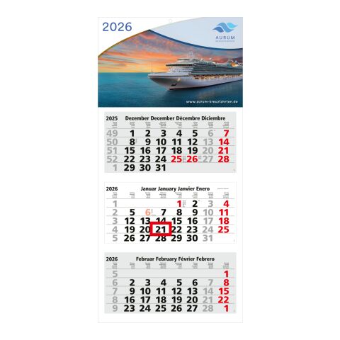 3-Monatskalender Medium Light 3 Bestseller (Mehrblock) Hellgrau-rot | ohne Werbeanbringung