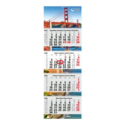 4-Monatskalender Quadro Wire-O 4 Bestseller (Mehrblock) Hellgrau-rot | 4C-Quality Digital | 4C-Quality Digital | ohne Werbeanbringung