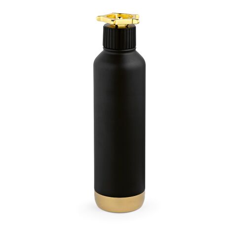 Werbeartikel POD Spiglo Trinkflasche recy. Edelstahl 780 ml – schwarz-gold – mit Logo bedruckt