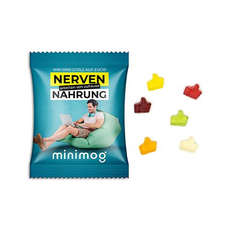 Werbeartikel Fruchtgummi Standardformen – weiss – 15 g – mit Logo bedruckt