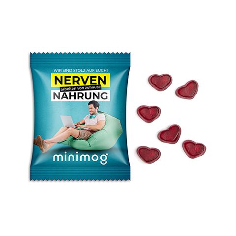 Fruchtgummi Standardformen weiß | 10 g | 1-farbiger Flexodruck | Standard-Folie | Herz
