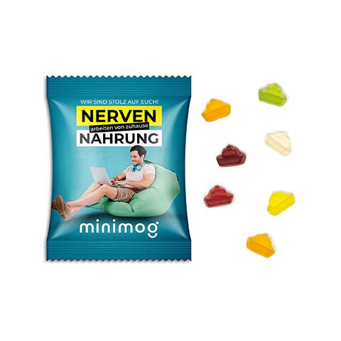 Werbeartikel Fruchtgummi Standardformen – weisse – 10 g – mit Logo bedruckt