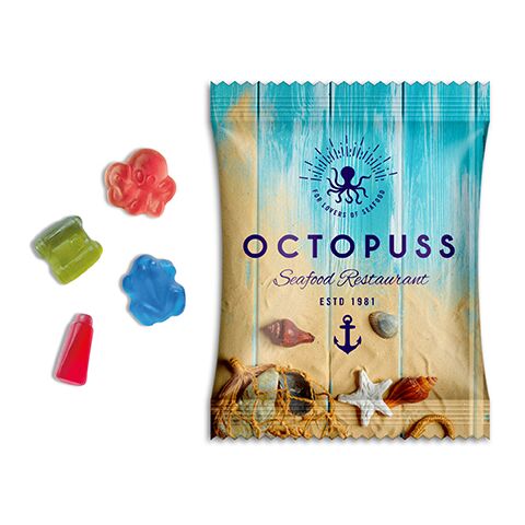 Fruchtgummi Sonderformen transparent | 10 g | 4c Flexodruck weiß | Standard-Folie