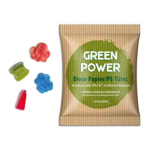 Werbeartikel Fruchtgummi Sonderformen – weiss – 10 g – mit Logo bedruckt