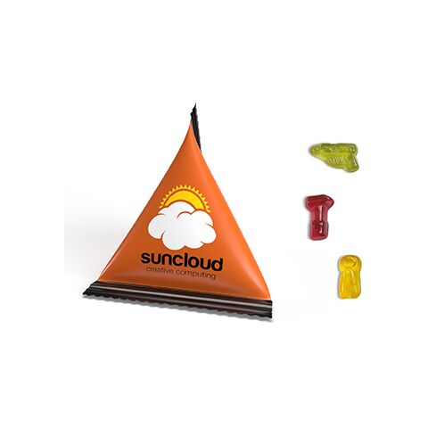 Werbeartikel Mini Tetraeder Fruchtgummi – weiss – mit Logo bedruckt