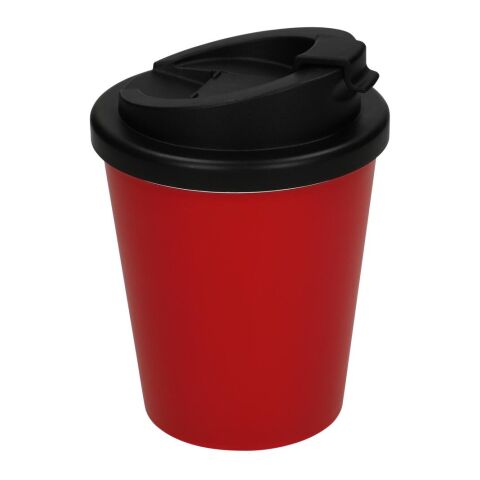 Werbeartikel 250 ml Kaffeebecher Premium Deluxe doppelwandig mit Schraubdeckel & innovativem 2K-Verschluss – rot – mit Logo bedruckt