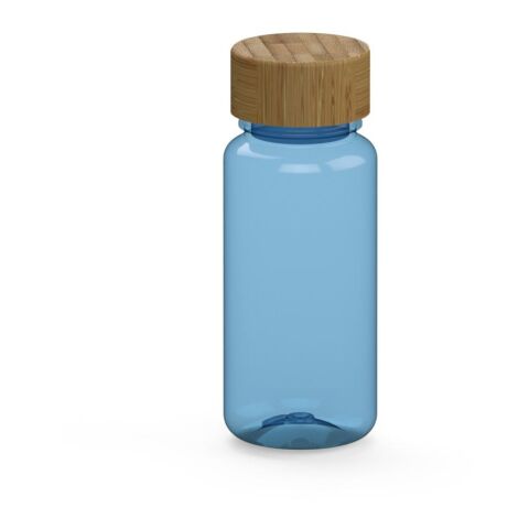 Werbeartikel Natural 400 ml Trinkflasche kohlensäuregeeignet Tritan™ mit Bambusdeckel federleicht & auslaufsicher – trend-blau PS – mit Logo bedruckt