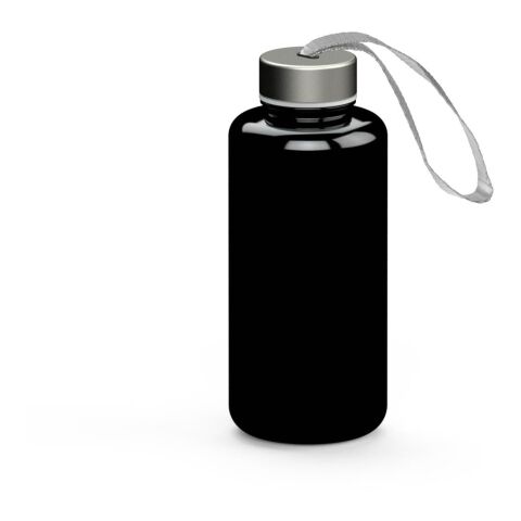 Werbeartikel Pure 1,0 L Trinkflasche kohlensäuregeeignet aus Tritan™ mit Edelstahldeckel & Schlaufe auslaufsicher – schwarz – mit Logo bedruckt