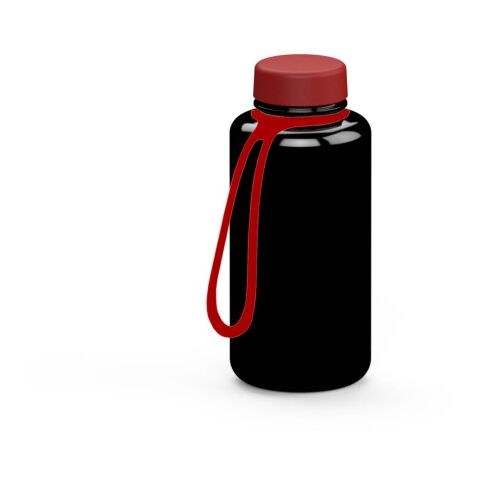 Werbeartikel Refresh 700 ml Trinkflasche aus Tritan™ kohlensäuregeeignet & auslaufsicher mit weiter Öffnung, inkl. Strap – schwarz – mit Logo bedruckt
