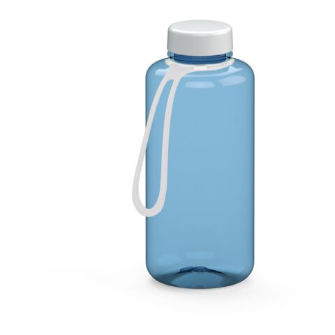 Werbeartikel Refresh 1,0 l Trinkflasche aus Tritan™ BPA-frei & auslaufsicher für kohlensäurehaltige Getränke, inkl. Strap – trend-blau PS – mit Logo