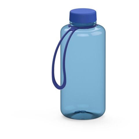 Werbeartikel Trinkflasche "Refresh", 1,0 l, inkl. Strap – trend-blau PS – mit Logo bedruckt