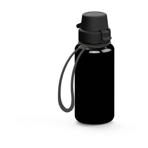 Werbeartikel Trinkflasche "School", 400 ml, inkl. Strap – schwarz – mit Logo bedruckt