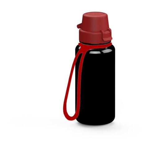 Werbeartikel Trinkflasche "School", 400 ml, inkl. Strap – schwarz – mit Logo bedruckt