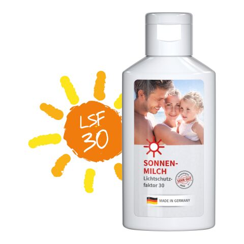 50 ml Flasche - Sonnenmilch LSF 30 - Body Label weiß | Etikett &quot;Body Label&quot; glänzend