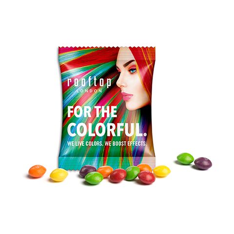 Skittles im Werbetütchen weiss | 1-farbiger Flexodruck | Standard-Folie