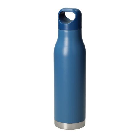 Werbeartikel Orlando 480 ml Vakuum-Isolierflasche Edelstahl kohlensäuregeeignet & auslaufsicher mit Tragegriff-Deckel – trend-blau PS – mit Logo