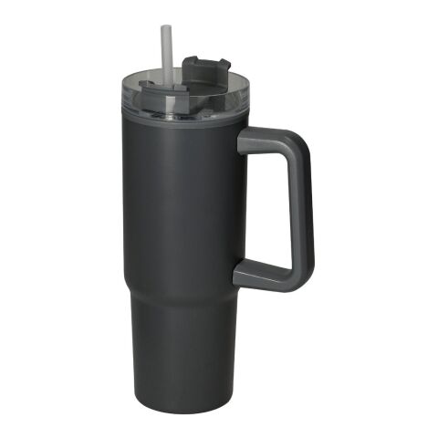 Werbeartikel Tampa 800 ml XL-Trinkbecher doppelwandig für Heiss- & Kaltgetränke & kohlensäuregeeignet bis zu 4h warm – weiss/schwarz – mit Logo