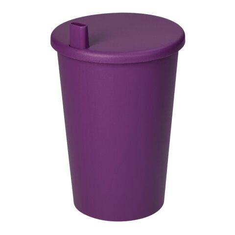 Werbeartikel Splash 370 ml Trinkbecher Made in Germany aus 100% PP inkl. Trinkhalm & Schale für Teebeutel – brombeere – mit Logo bedruckt