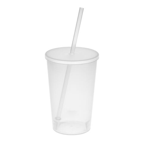 Trinkbecher "Vital", 500 ml mit Deckel und Strohhalm transparent-milchig