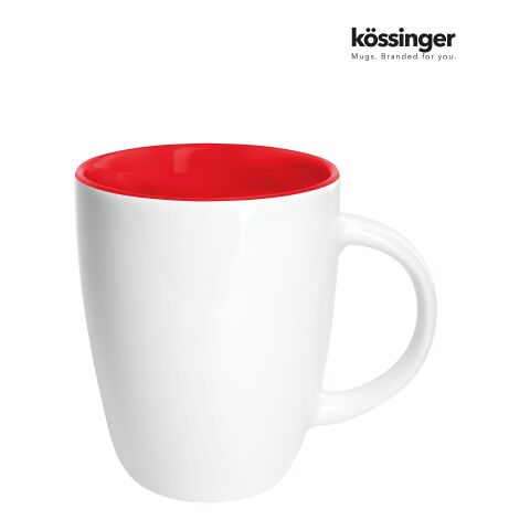 Werbeartikel 250 ml Kössinger Elektra Inside Tasse aus Steinzeug mit farbiger Innenglasur & konischem Design – weiss-rot – mit Logo bedruckt