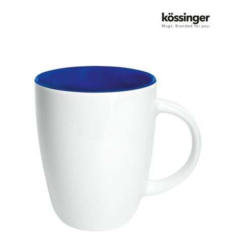 Werbeartikel 250 ml Kössinger Elektra Inside Tasse aus Steinzeug mit farbiger Innenglasur & konischem Design – weiss-marineblau – mit Logo bedruckt