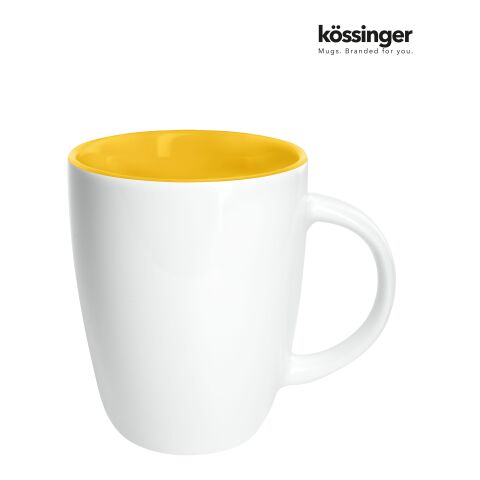 Werbeartikel 250 ml Kössinger Elektra Inside Tasse aus Steinzeug mit farbiger Innenglasur & konischem Design – weiss-gelb – mit Logo bedruckt