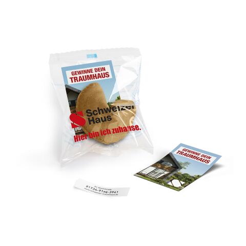 Glückskekse mit Werbekärtchen weiß | 1-farbiger Flexodruck | Natur