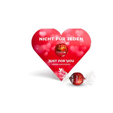 Lindt Lindor Kugel in Werbekartonage Herzform | 4c Digitaldruck | Milchschokolade | Herzform