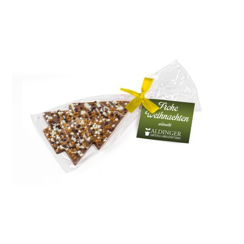 Werbeartikel Schoko Christmas Tree – gelb – mit Logo bedruckt