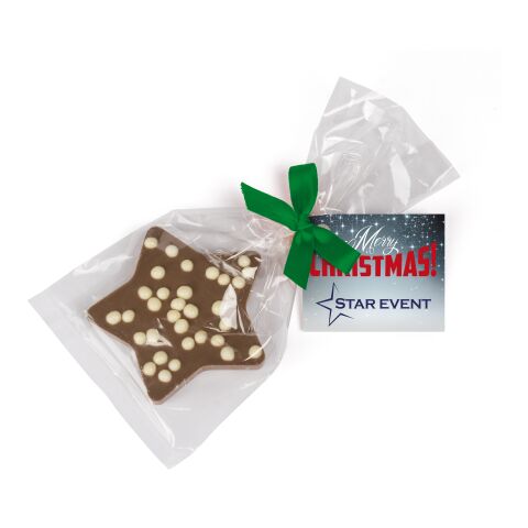 Werbeartikel Schoko Weihnachtsstern – grün – mit Logo bedruckt