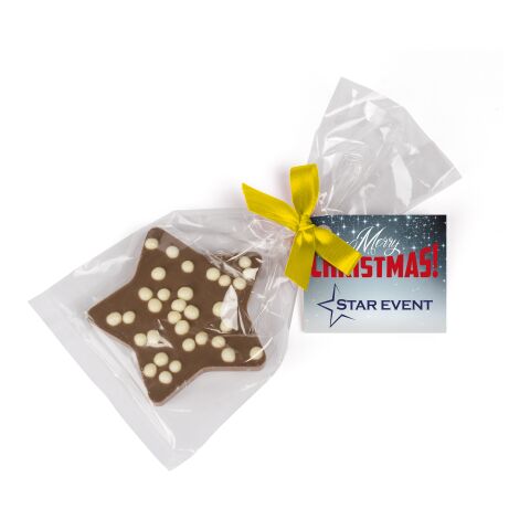 Werbeartikel Schoko Weihnachtsstern – gelb – mit Logo bedruckt
