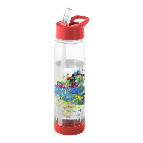 48h Express-Druck Werbeartikel 740 ml Tritan™ Trinkflasche BPA-frei mit Fruchtsieb & abschraubbarem Boden zur Reinigung – transparent-rot – mit Logo
