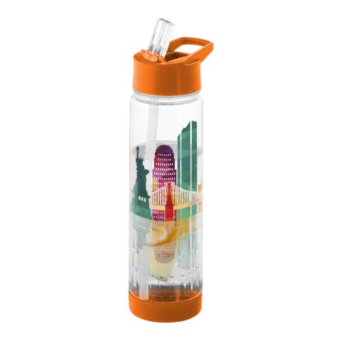 48h Express-Druck Werbeartikel 740 ml Tritan™ Trinkflasche BPA-frei mit Fruchtsieb & abschraubbarem Boden zur Reinigung – transparent-orange – mit