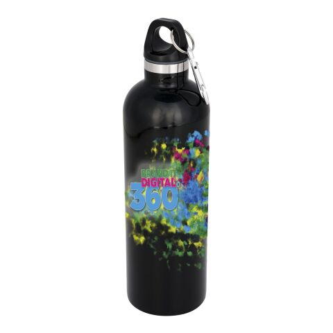 48h Express-Druck Werbeartikel Atlantic 530 ml Isolierflasche Edelstahl vakuumisoliert & doppelwandig mit Karabiner – schwarz – mit Logo bedruckt