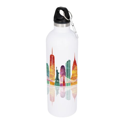 48h Express-Druck Werbeartikel Atlantic 530 ml Isolierflasche Edelstahl vakuumisoliert & doppelwandig mit Karabiner – absolutes weiss – mit Logo