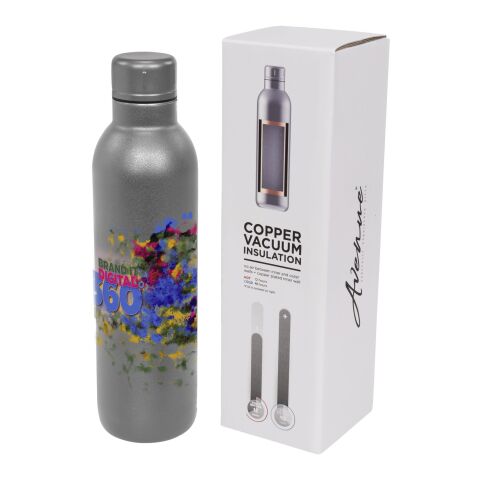 Werbeartikel Odin 510 ml Kupfer-Vakuum Isolierflasche 12h heiss/48h kalt Pulverbeschichtung – grau – mit Logo bedruckt