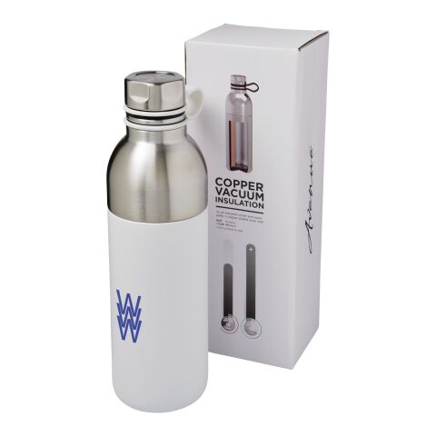 Werbeartikel 590 ml Kupfer-Vakuum Sportflasche Edelstahl 12h heiss & 48h kalt, 2 Öffnungen zur Reinigung – weiss – mit Logo bedruckt