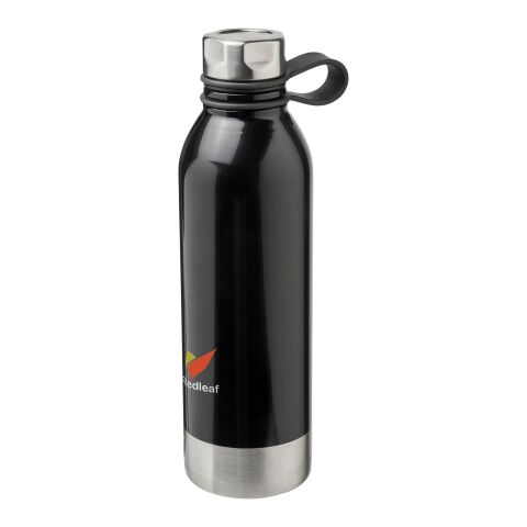 Werbeartikel Edelstahl Sport Trinkflasche 740 ml Perth einwandig Schraubverschluss Silikon-Schlaufe BPA-frei – schwarz – mit Logo bedruckt