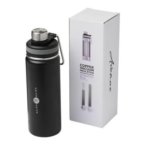 48h Express-Druck Werbeartikel Gessi 590 ml Kupfer-Vakuum Isolierflasche 12h heiß/48h kalt mit 2 Öffnungen & Tragegriff – schwarz – mit Logo bedruckt