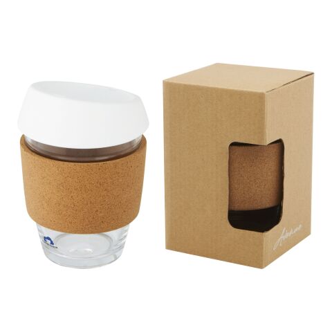 Lidan 360 ml Becher aus Borosilikatglas mit Korkgriff und Silikondeckel 